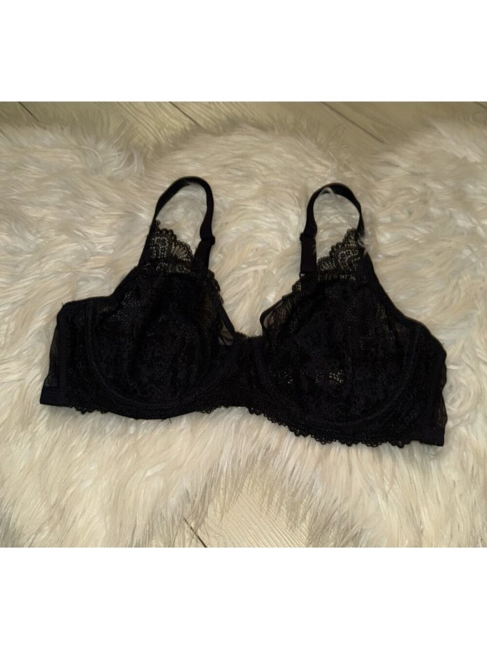 DOBREVA Womens Lace Unlined Bra Underwire Sheer 38C Black